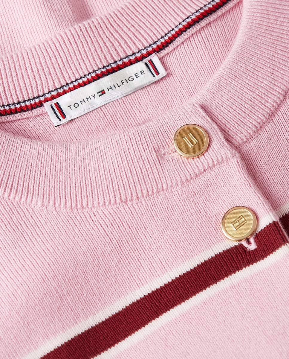 Cardigan às Riscas com Botões Dourados Rosa-3