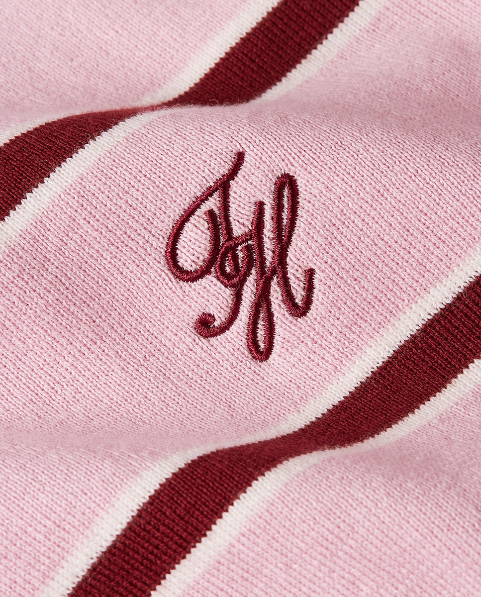 Cardigan às Riscas com Botões Dourados Rosa-4