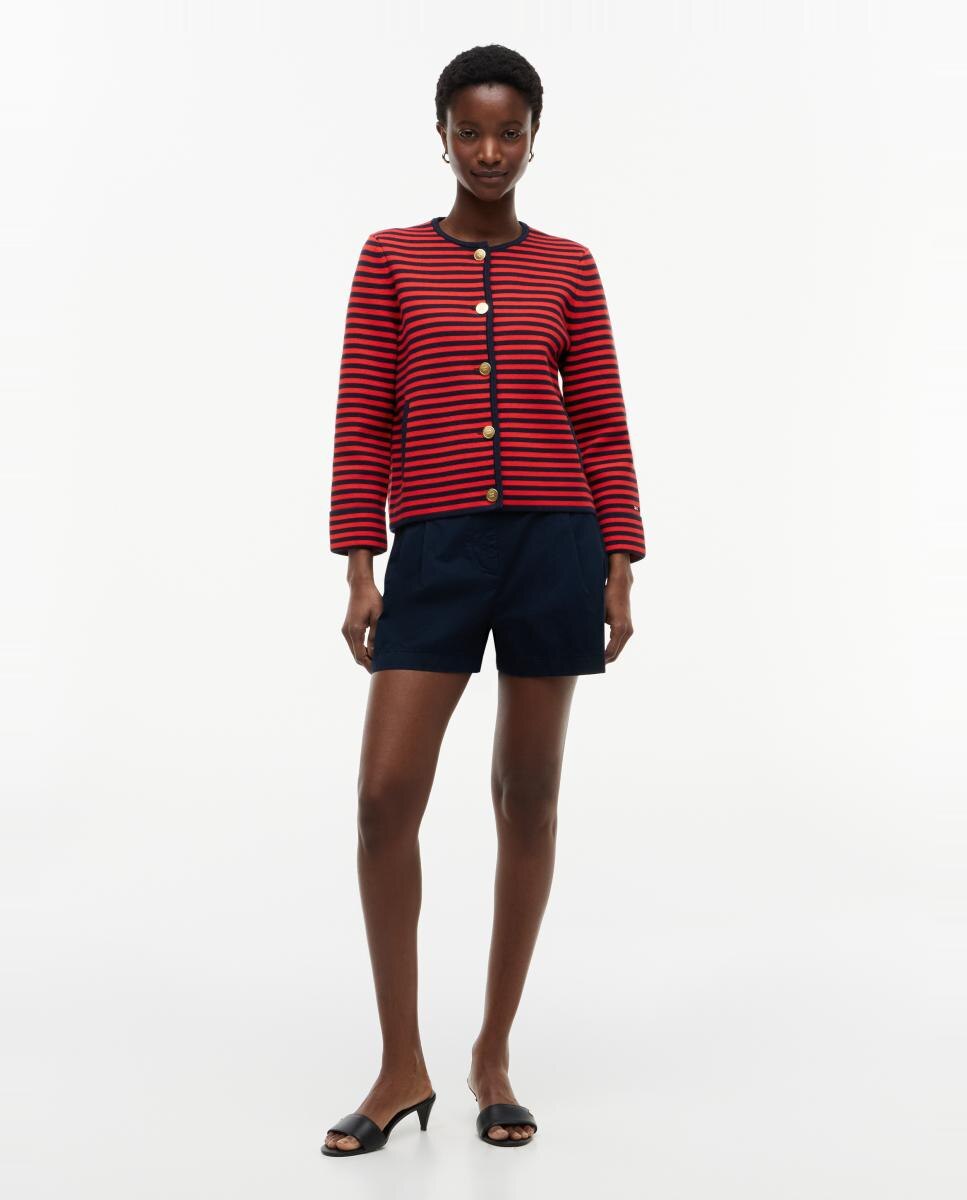 Cardigan de Decote Redondo e Botões Dourados Vermelho-2