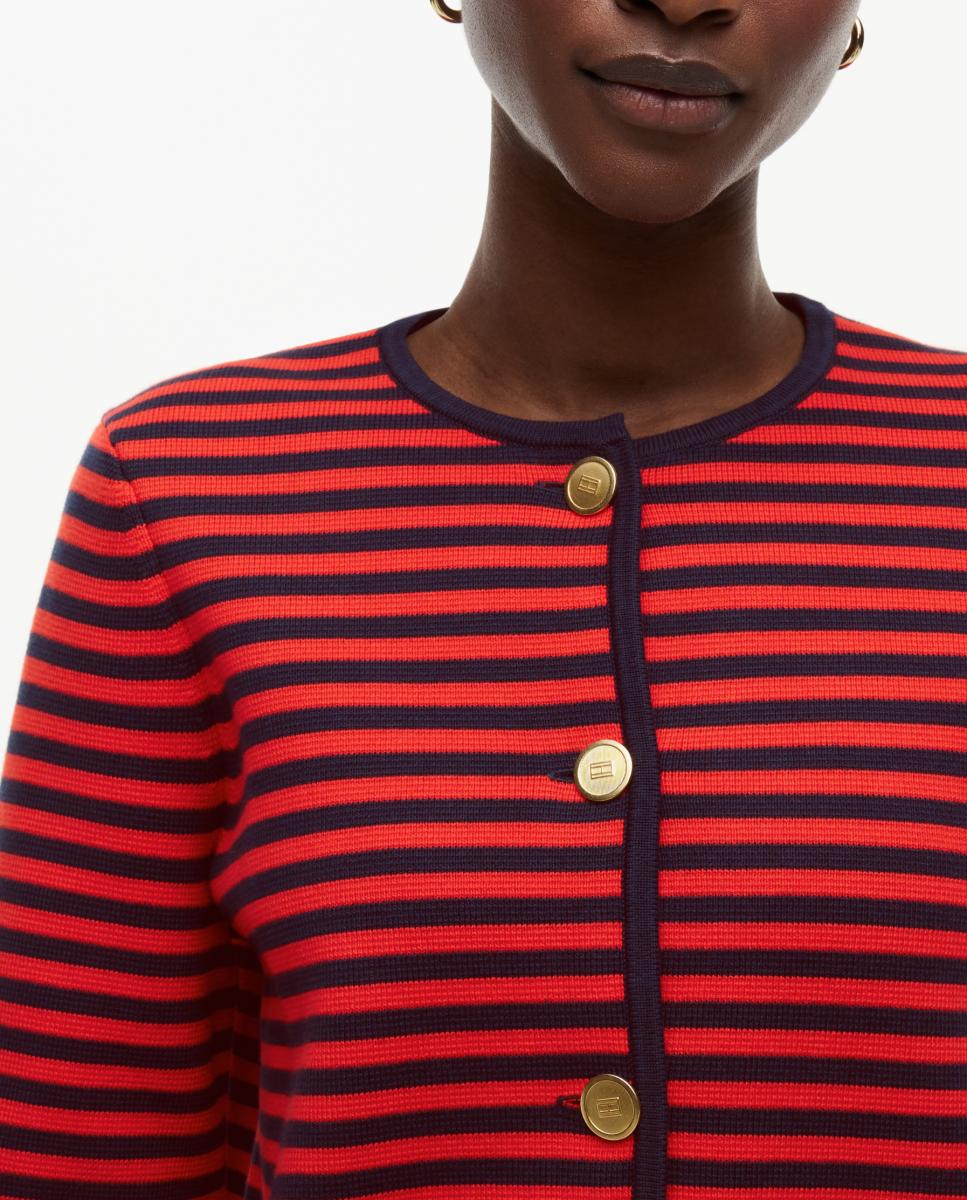 Cardigan de Decote Redondo e Botões Dourados Vermelho-3