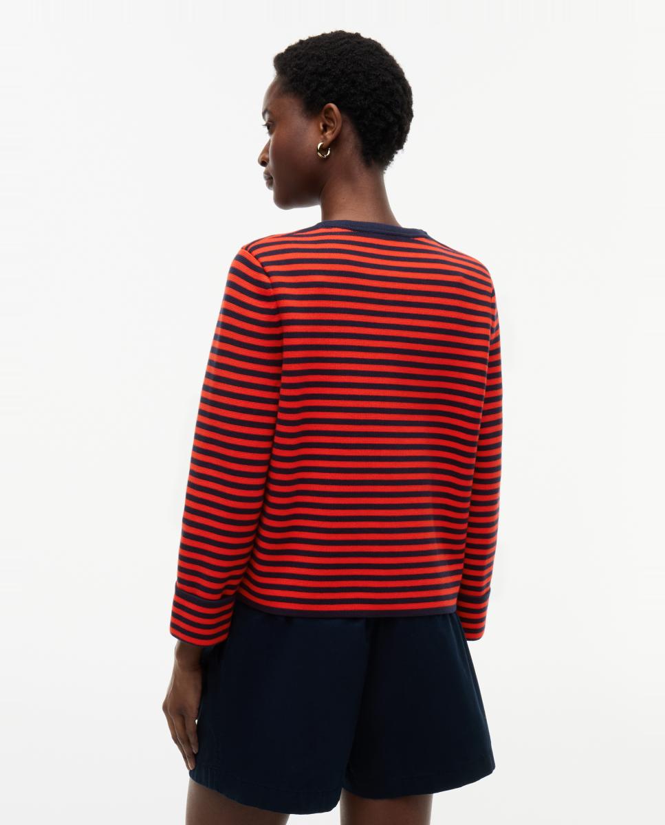 Cardigan de Decote Redondo e Botões Dourados Vermelho-4