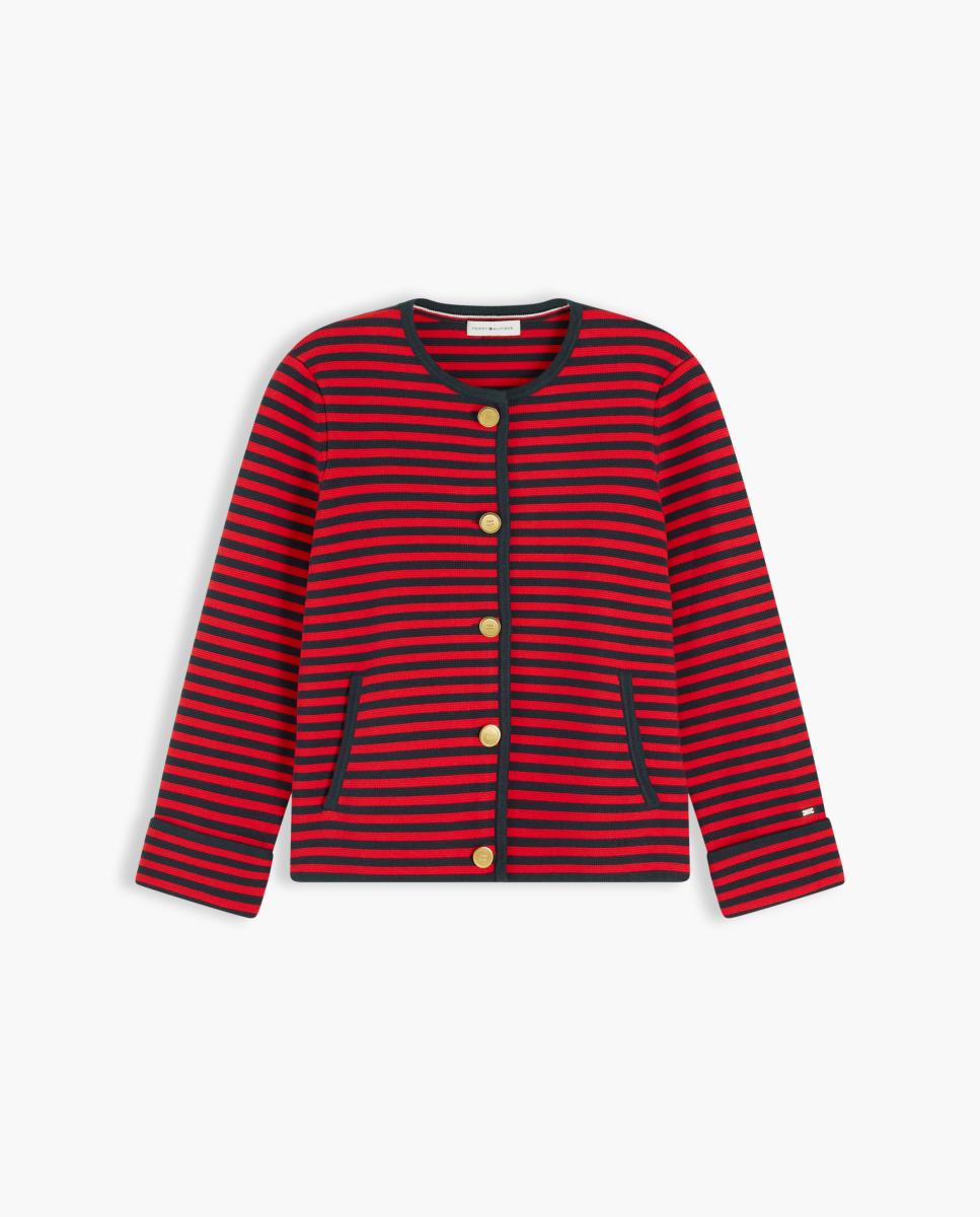 Cardigan de Decote Redondo e Botões Dourados Vermelho-5