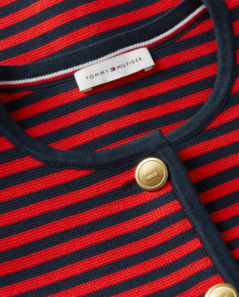 Cardigan de Decote Redondo e Botões Dourados Vermelho-7