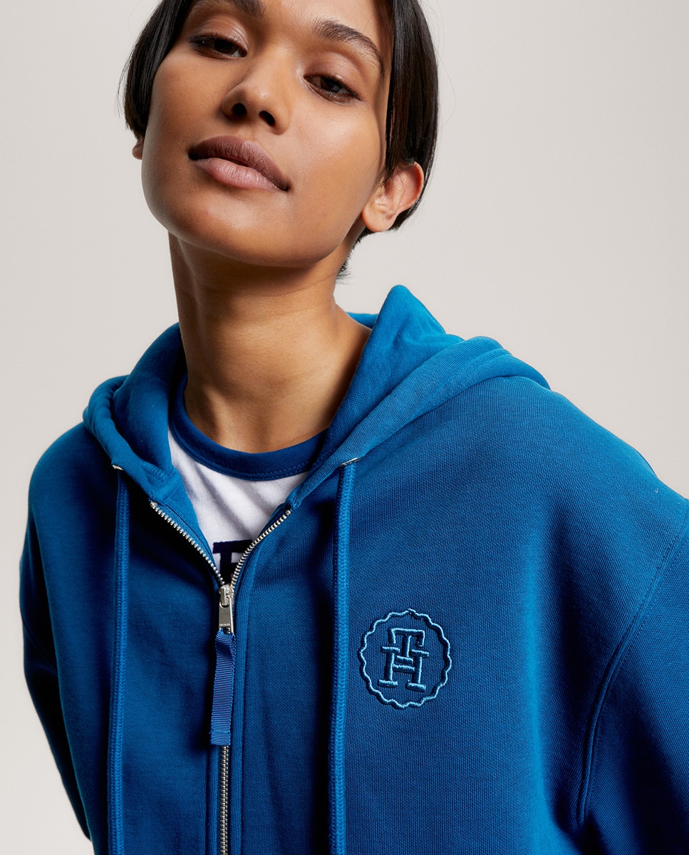 Sweatshirt com capuz e manga comprida Azul-índigo-3