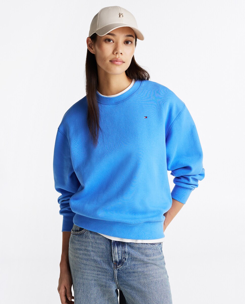 Sweatshirt sem Capuz e com Decote Redondo Azul-1