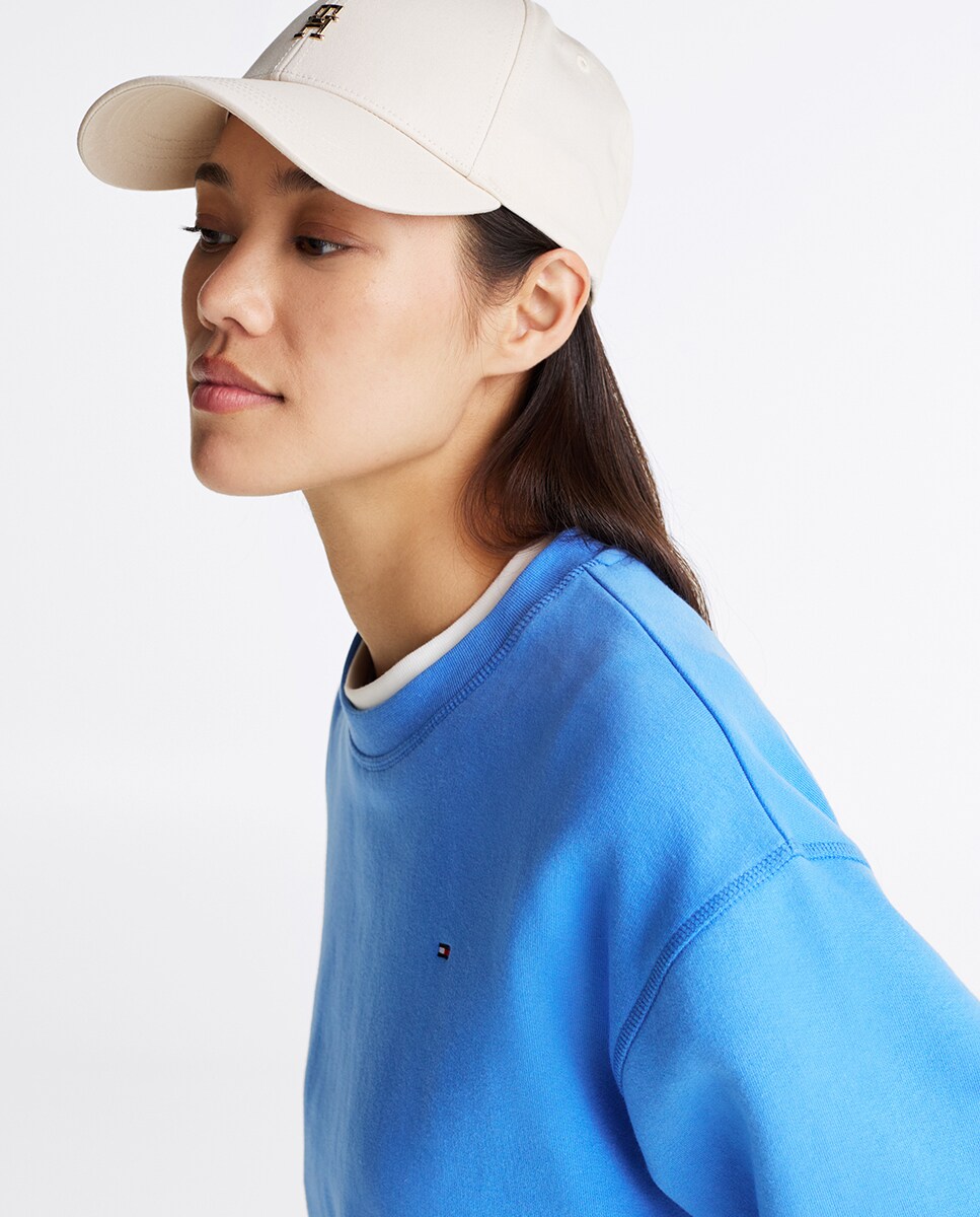 Sweatshirt sem Capuz e com Decote Redondo Azul-3