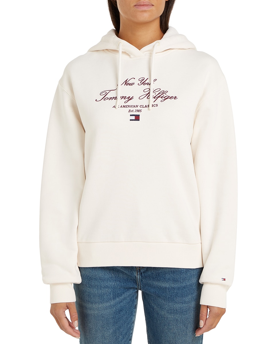 Sweatshirt com Capuz e Logótipo Bordado à Frente Branco-1