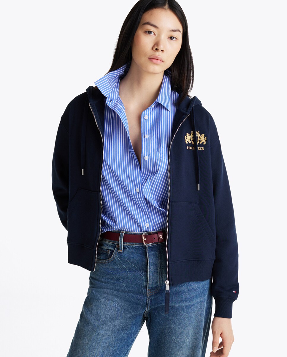 Sweatshirt com capuz e fecho-éclair Azul-marinho-1