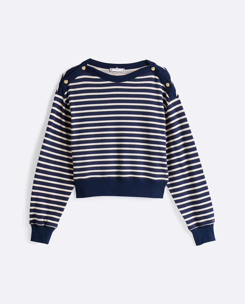 Sweatshirt sem Capuz com Botões Dourados nos Ombros Bege-4