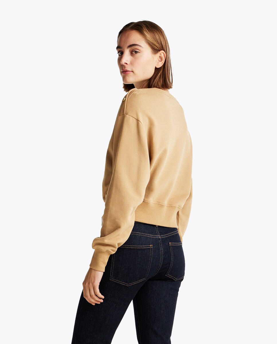 Sweatshirt sem Capuz com Botões Dourados nos Ombros Camel-2