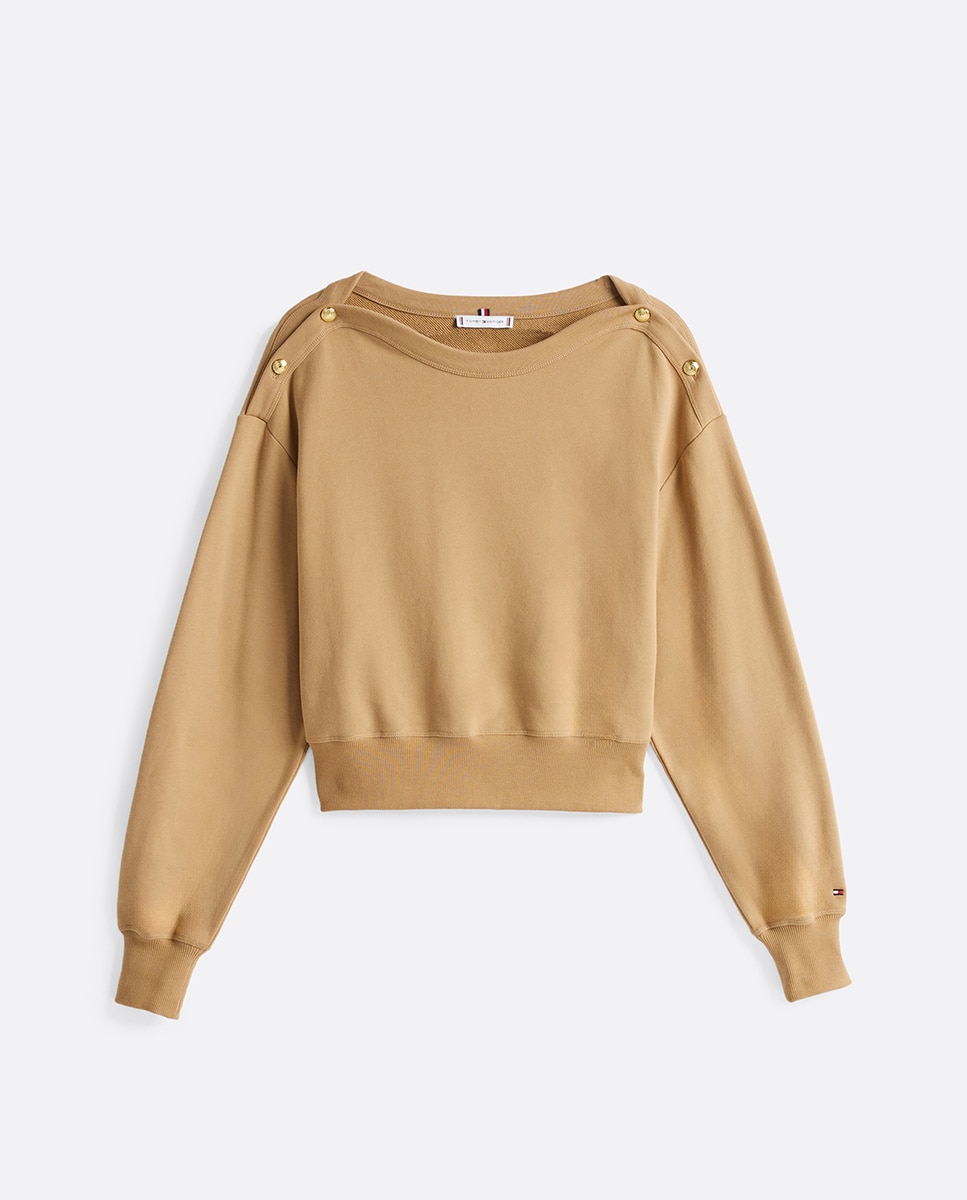 Sweatshirt sem Capuz com Botões Dourados nos Ombros Camel-4