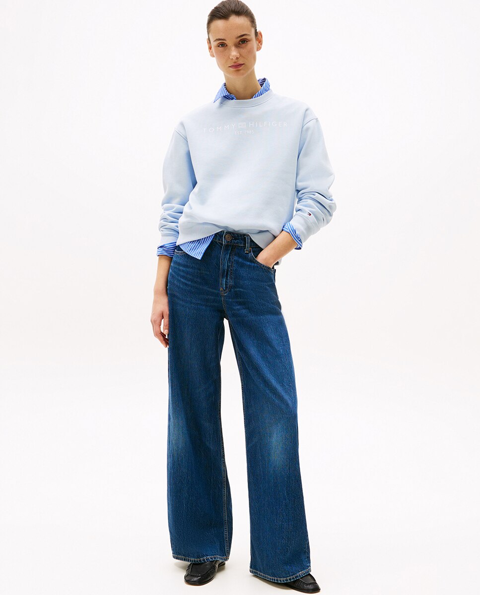 Sweatshirt de mulher com logótipo e decote redondo Azul-claro-4