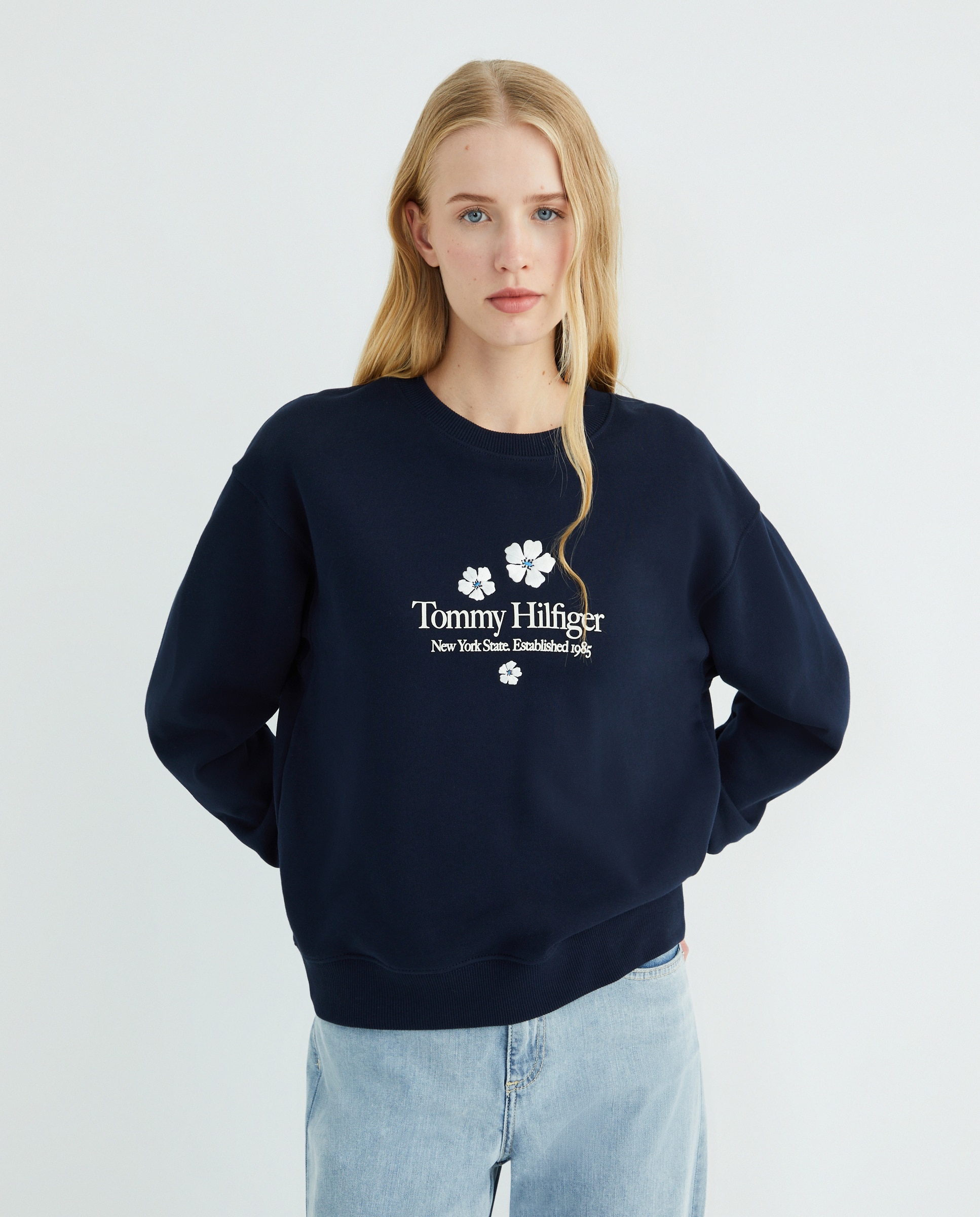 Sweatshirt de mulher com logótipo e decote redondo Azul-marinho-1