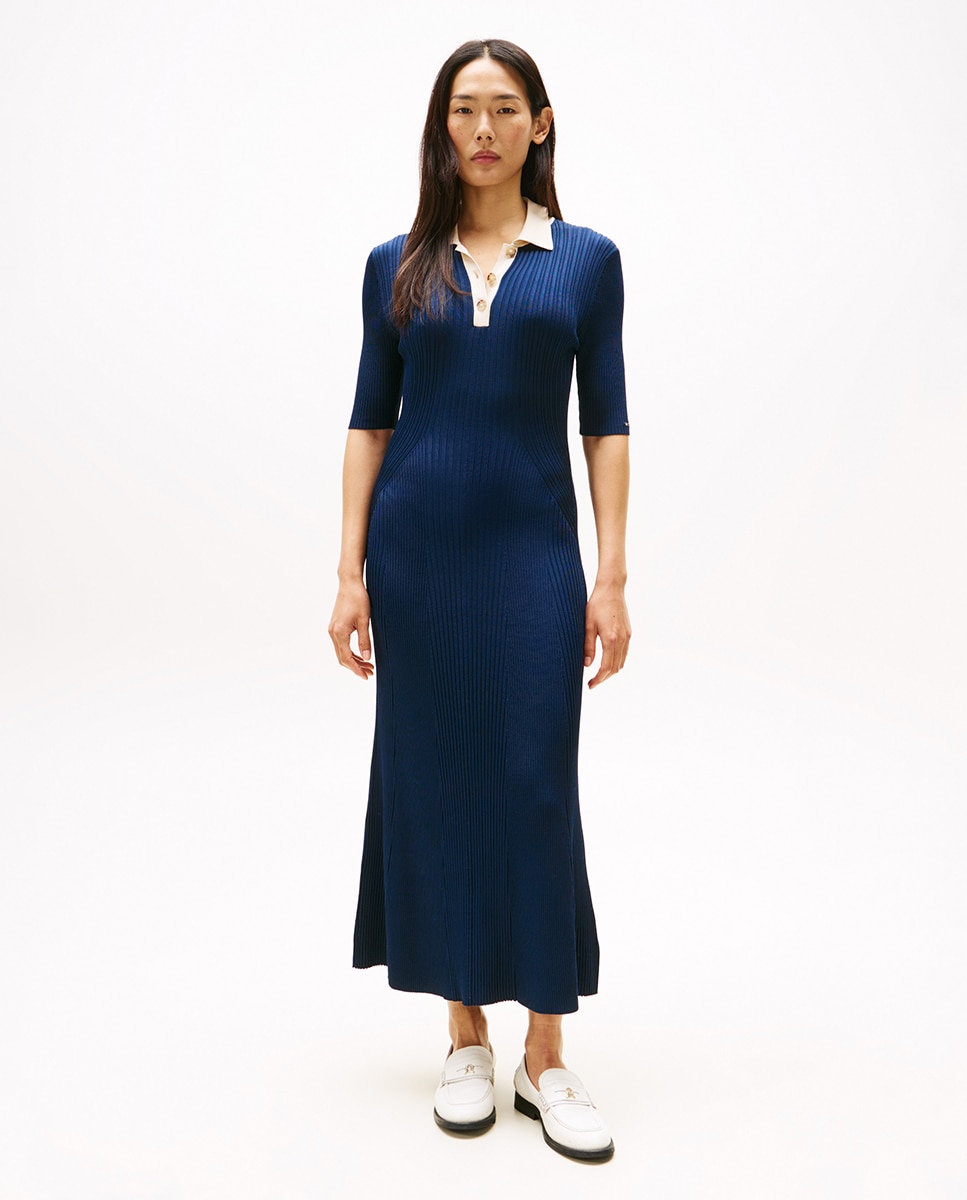 Vestido Comprido Canelado Azul-1