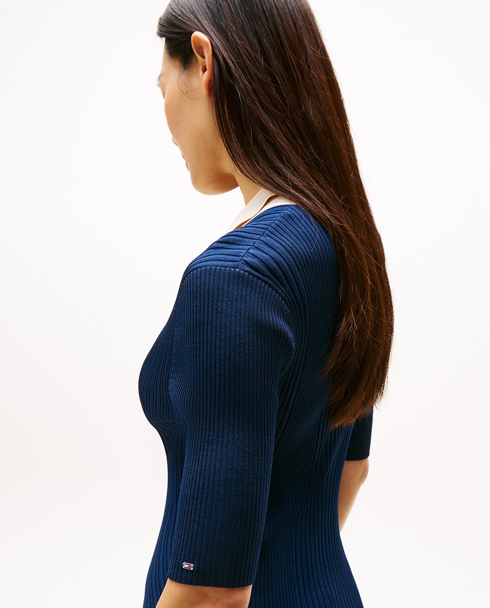 Vestido Comprido Canelado Azul-2