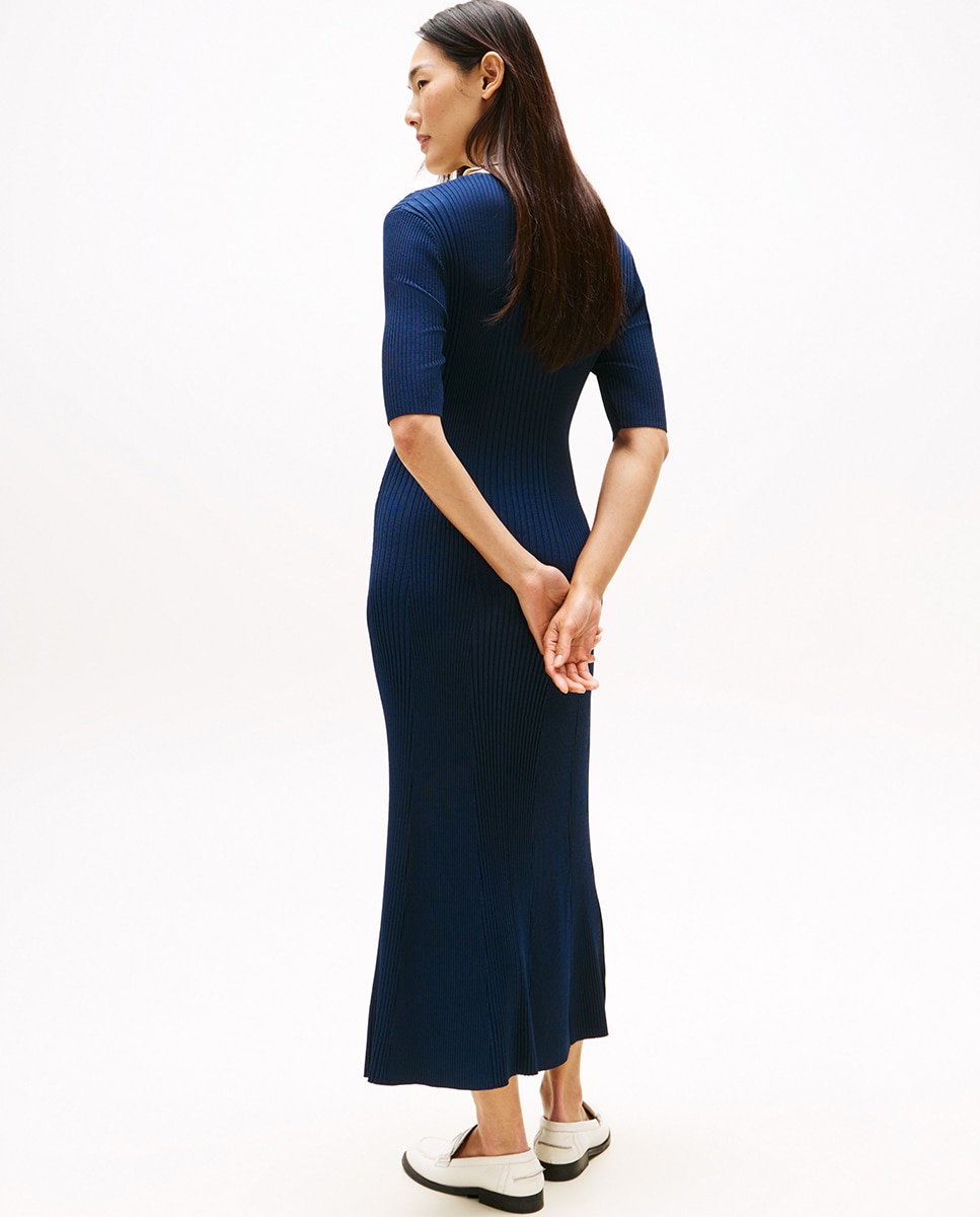 Vestido Comprido Canelado Azul-4