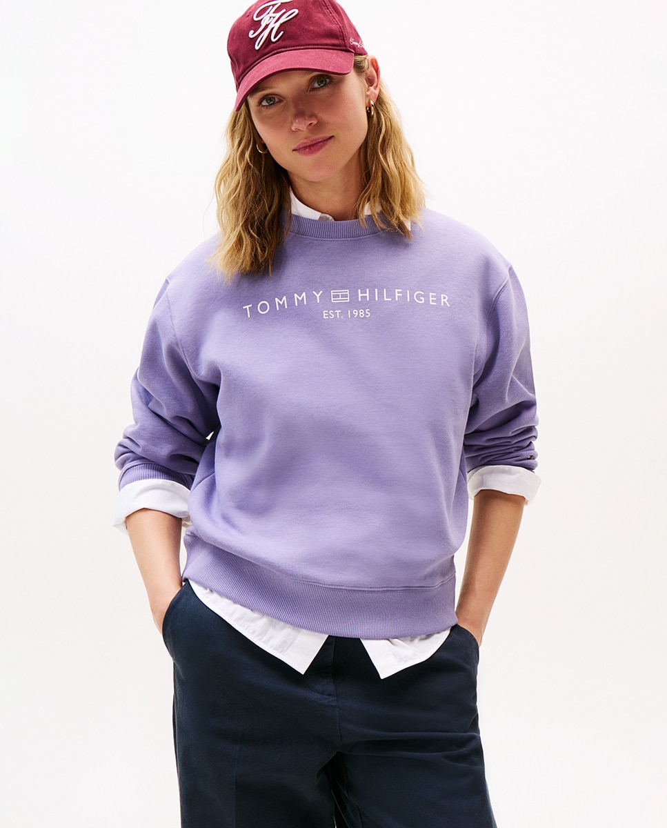 Sweatshirt de Decote Redondo com Logótipo à Frente Lilás-1