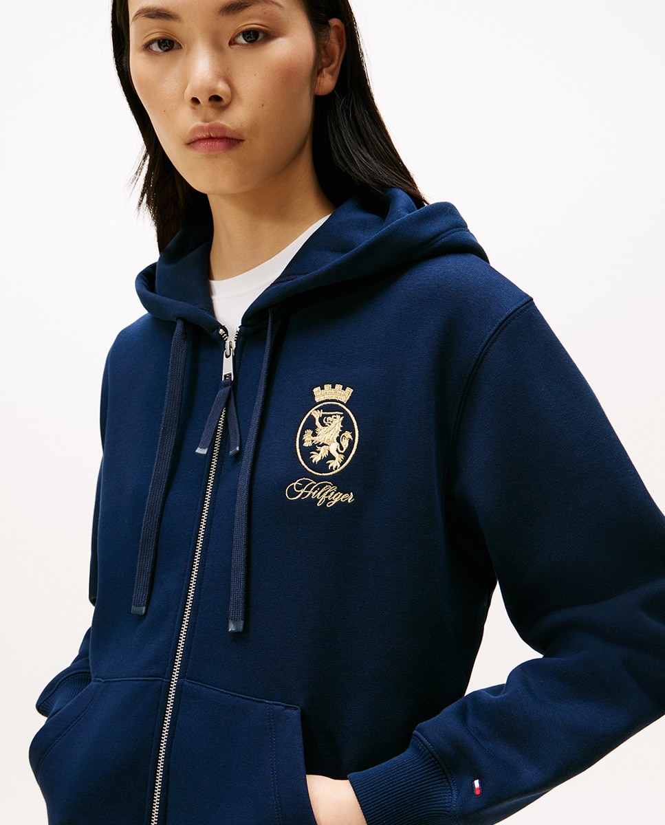 Sweatshirt com Fecho de Correr e Logótipo Crest Azul-marinho-3
