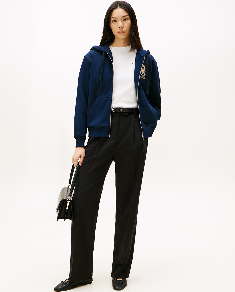Sweatshirt com Fecho de Correr e Logótipo Crest Azul-marinho-4