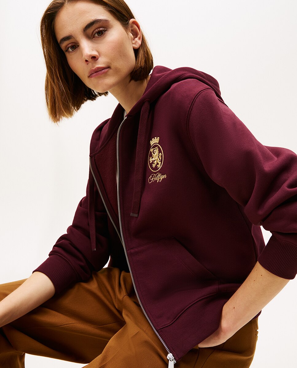 Sweatshirt com Fecho de Correr e Logótipo Crest Bordeaux-3