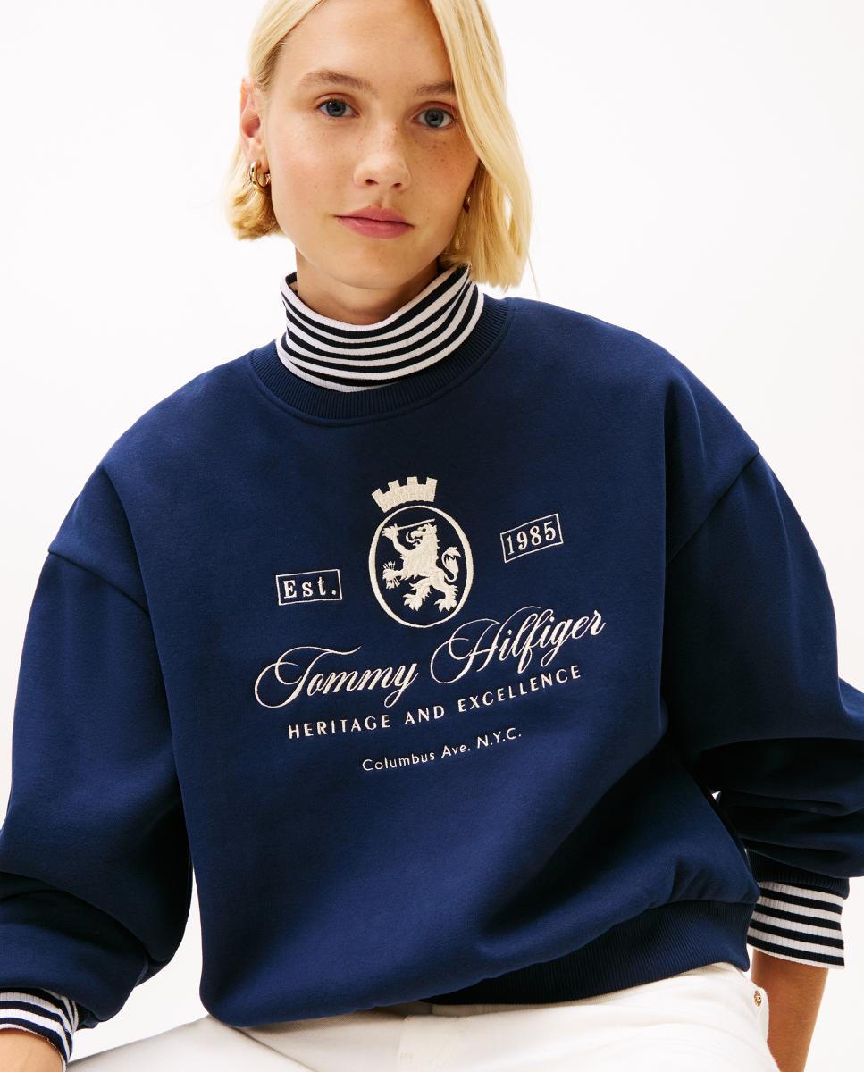 Sweatshirt com Logótipo Crest Bordado Azul-marinho-3