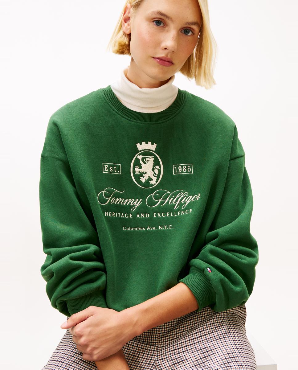 Sweatshirt com Logótipo Crest Bordado Verde-3