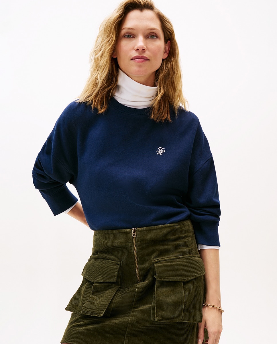 Sweatshirt de Piqué com Iniciais TH Bordadas Azul-marinho-1