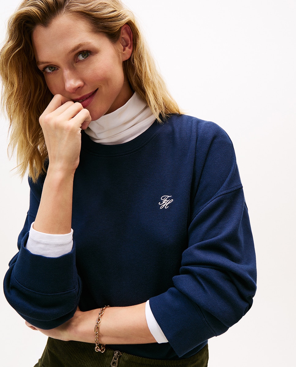 Sweatshirt de Piqué com Iniciais TH Bordadas Azul-marinho-3