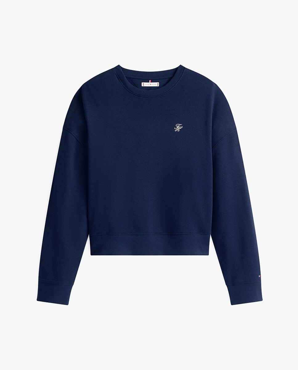 Sweatshirt de Piqué com Iniciais TH Bordadas Azul-marinho-4