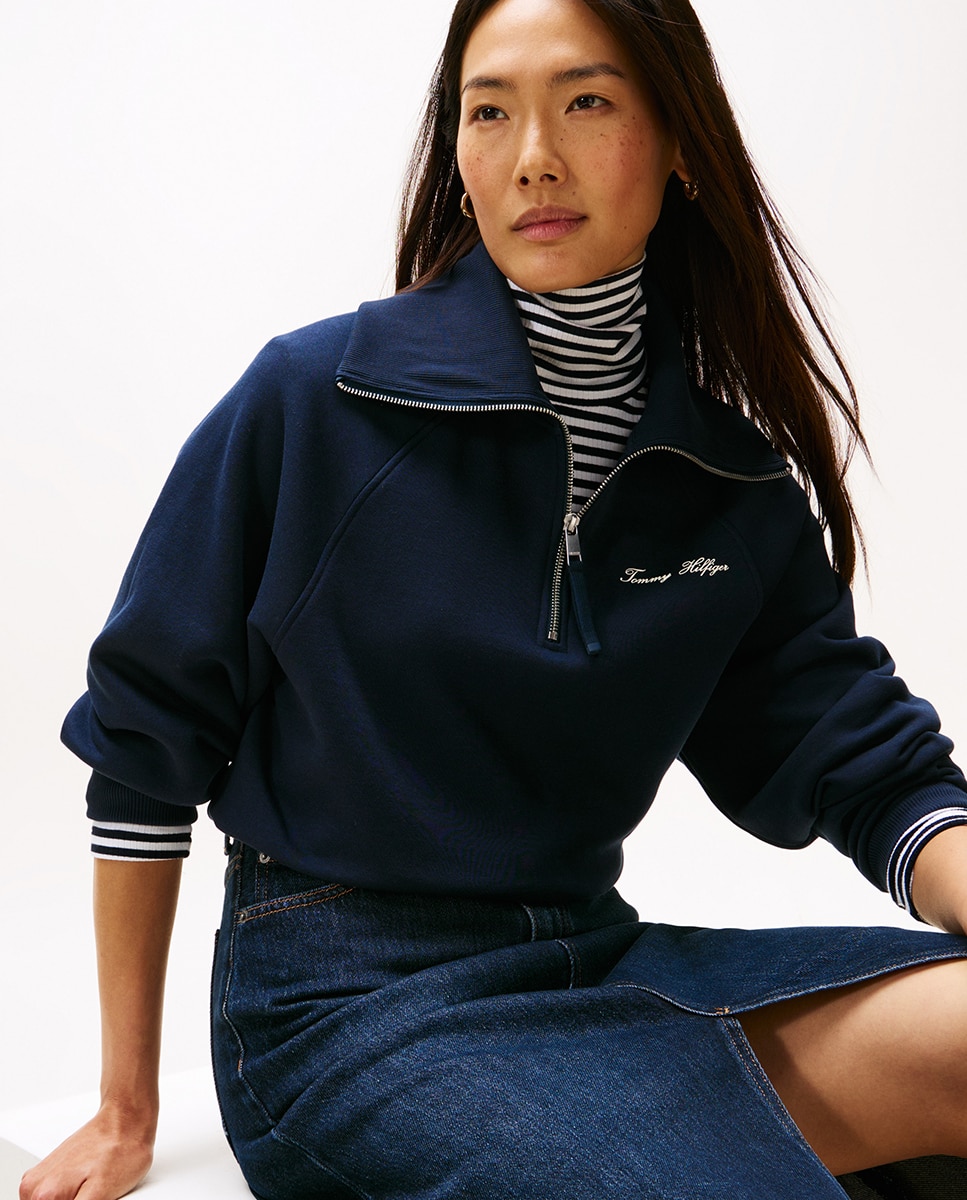 Sweatshirt de Gola Alta e Meio Fecho de Correr Azul-marinho-3