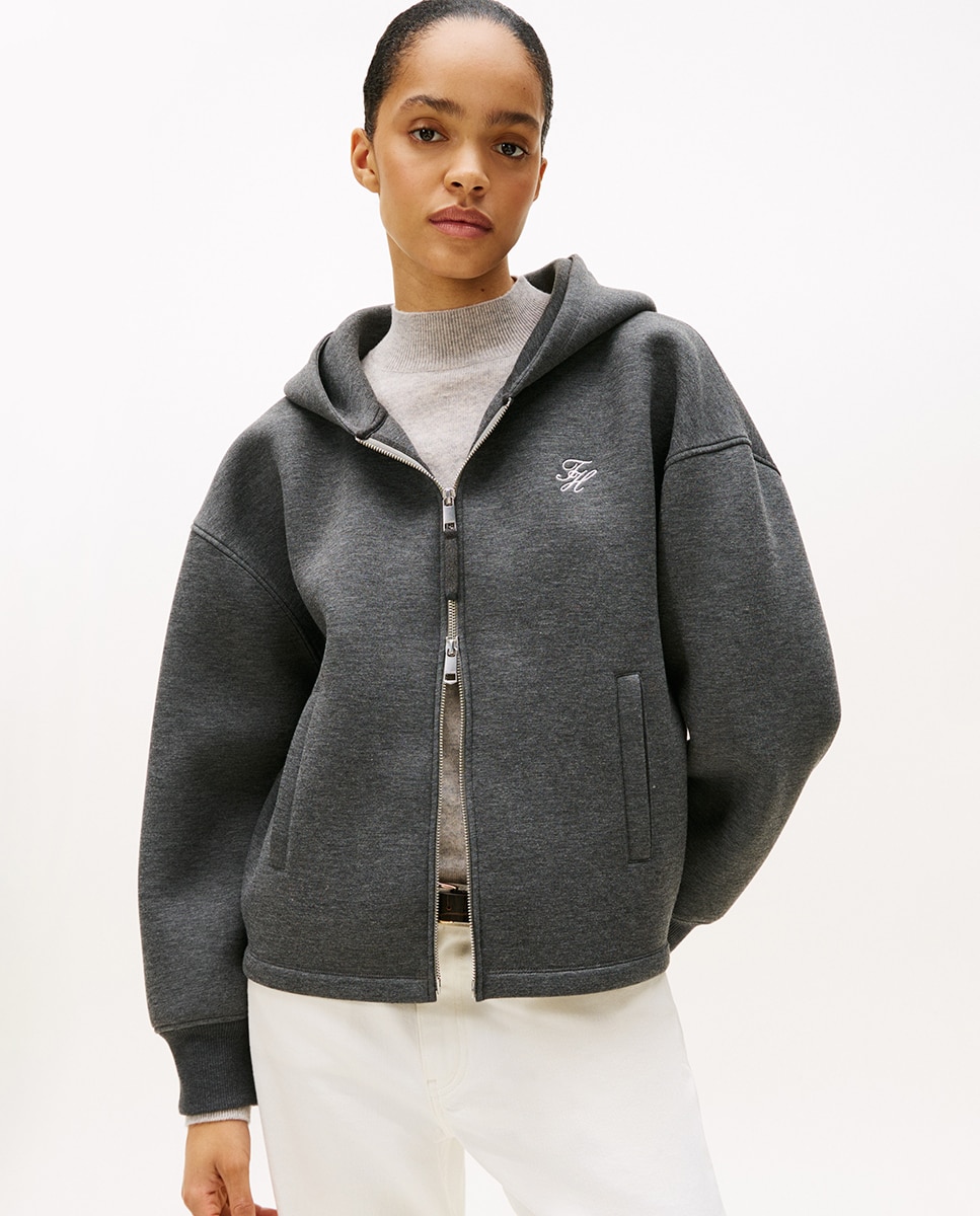 Sweatshirt com Fecho de Correr e Logótipo Script Cinzento-escuro-1