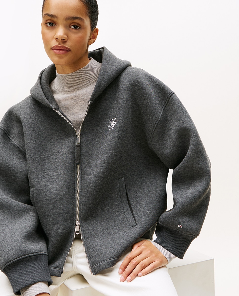 Sweatshirt com Fecho de Correr e Logótipo Script Cinzento-escuro-3