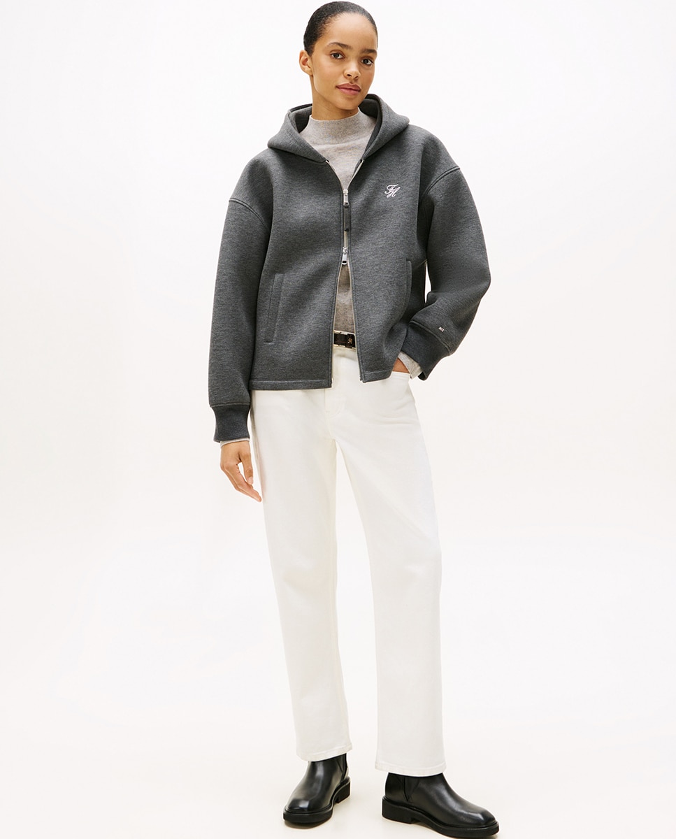 Sweatshirt com Fecho de Correr e Logótipo Script Cinzento-escuro-5