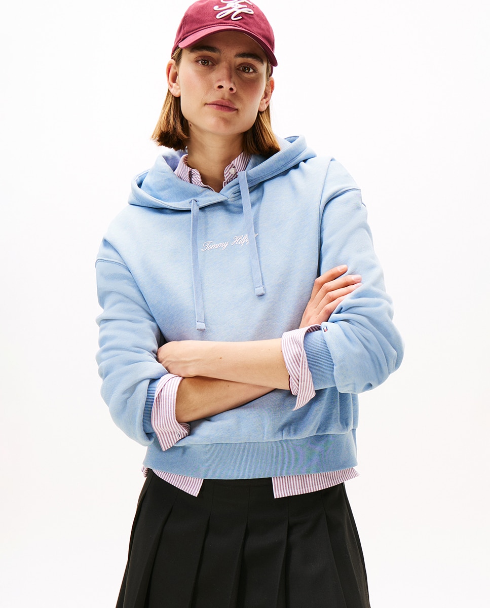 Sweatshirt com Capuz e Logótipo Engomado Azul-claro-1