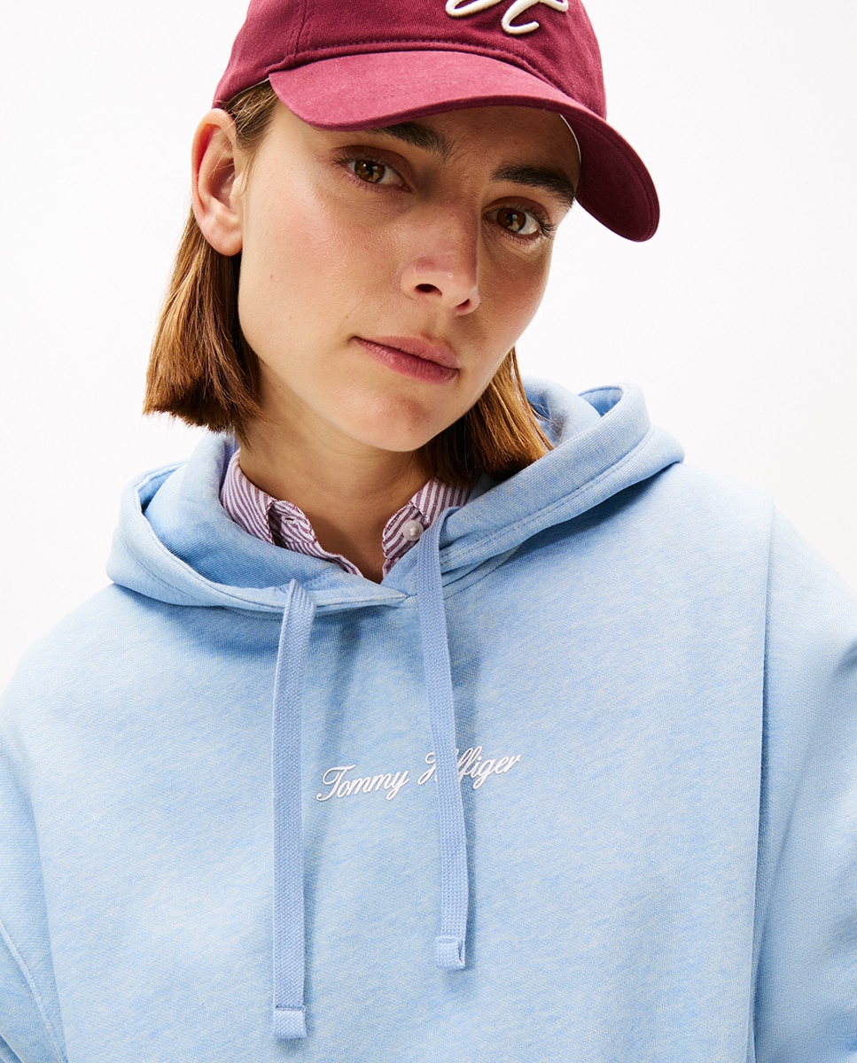 Sweatshirt com Capuz e Logótipo Engomado Azul-claro-3