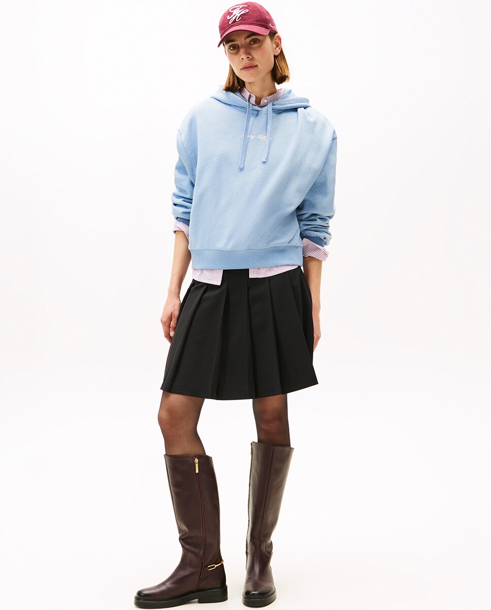 Sweatshirt com Capuz e Logótipo Engomado Azul-claro-5