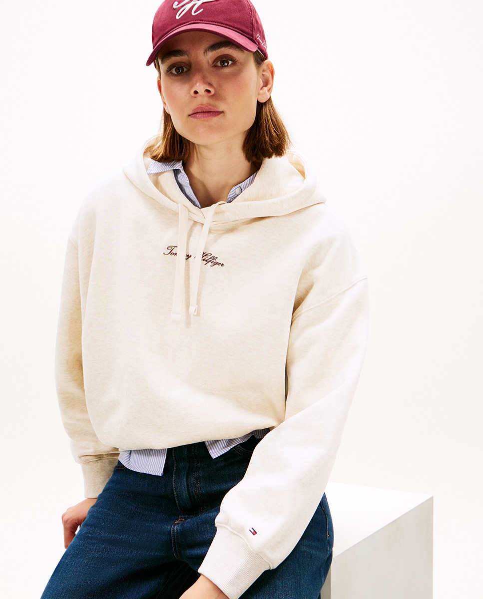 Sweatshirt com Capuz e Logótipo Engomado Creme-3