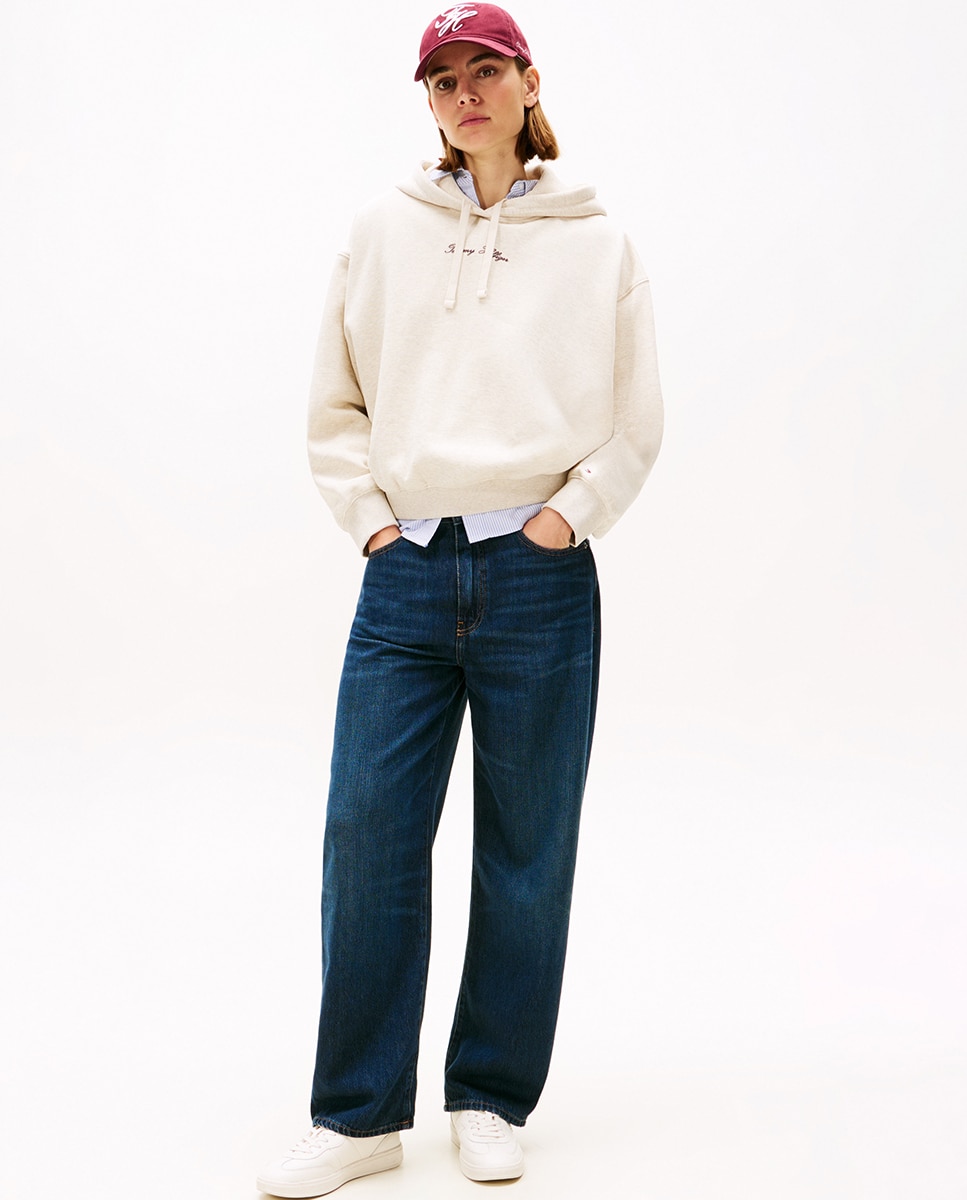 Sweatshirt com Capuz e Logótipo Engomado Creme-5