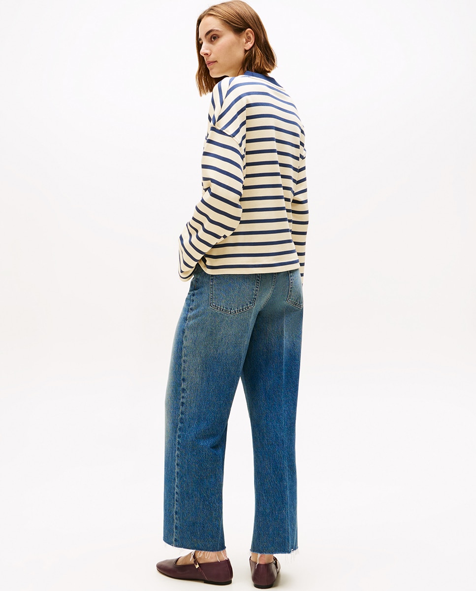 Sweatshirt às Riscas com Detalhe de Botões Dourados Azul-marinho-2