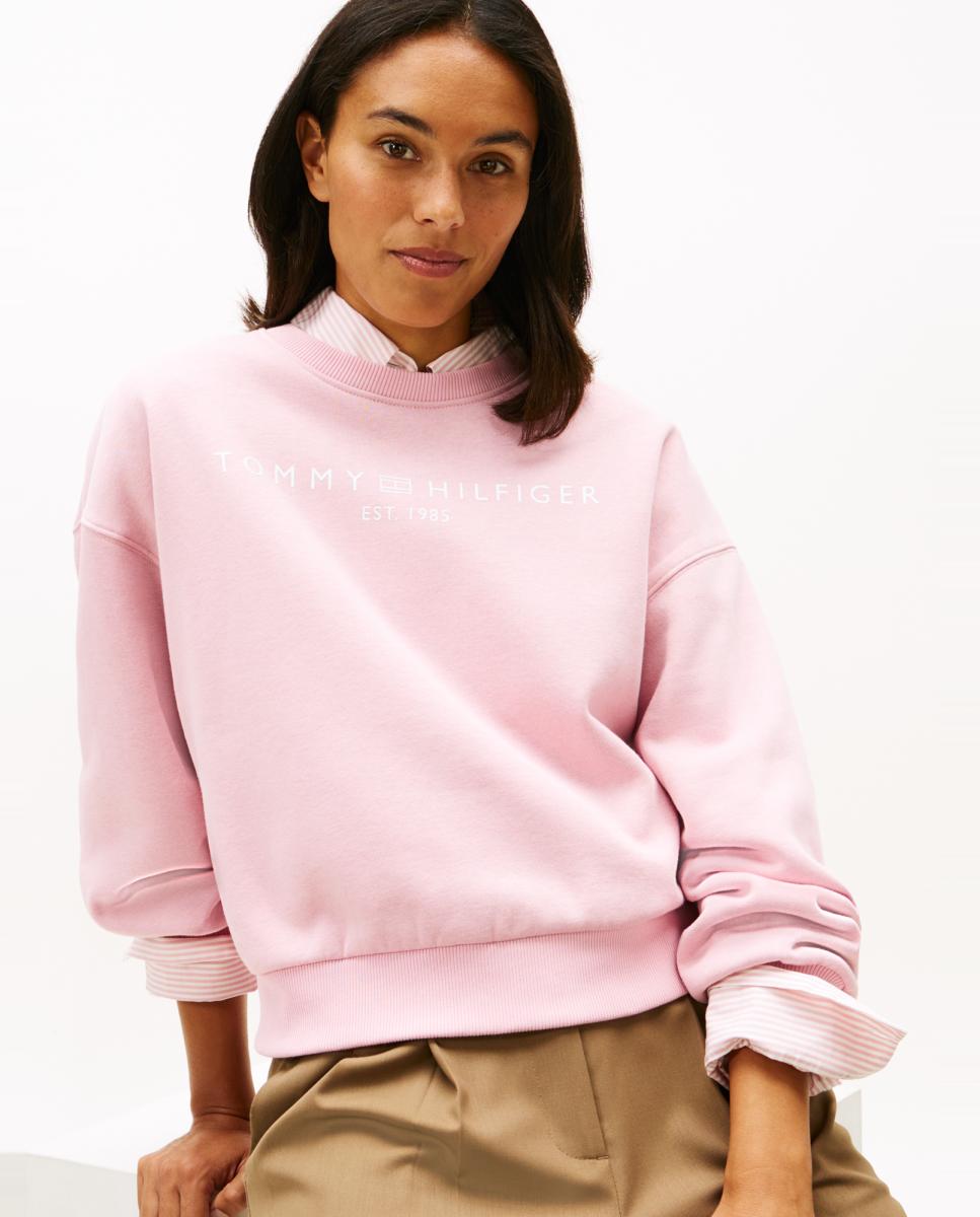 Sweatshirt de Decote Redondo e Logótipo Bordado Rosa-2