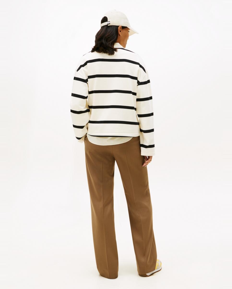 Sweatshirt às Riscas com Logótipo Bordado Creme-2