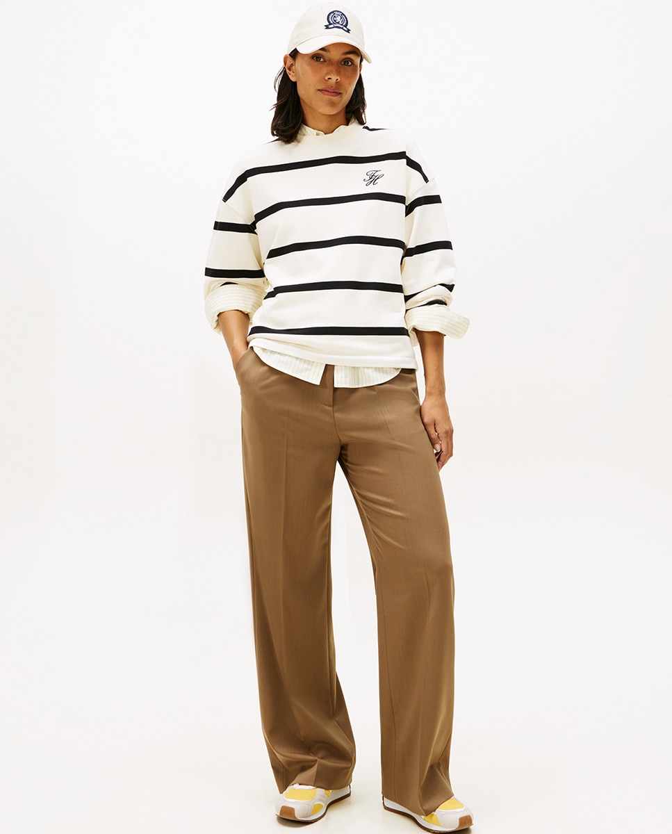 Sweatshirt às Riscas com Logótipo Bordado Creme-7