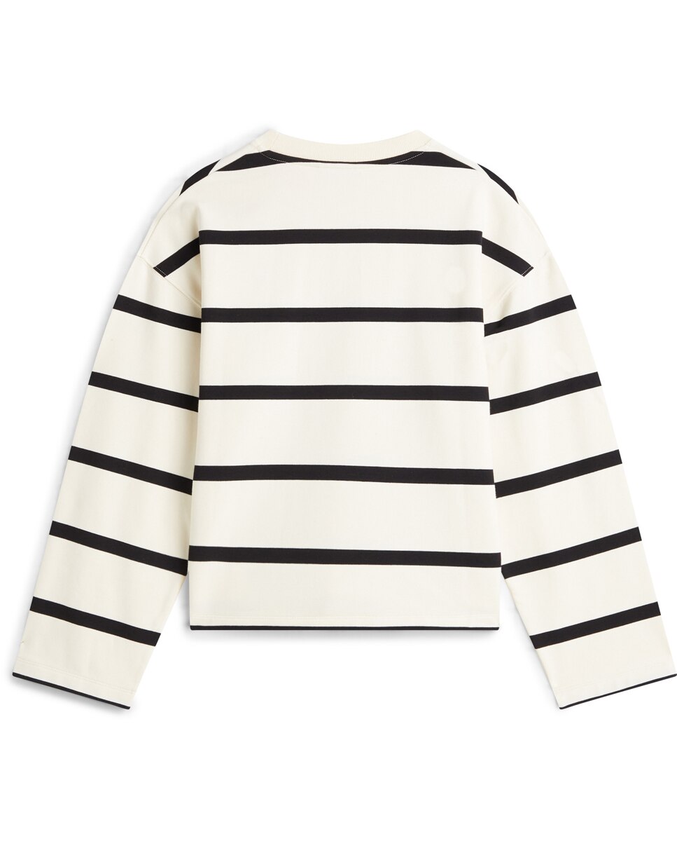 Sweatshirt às Riscas com Logótipo Bordado Creme-4