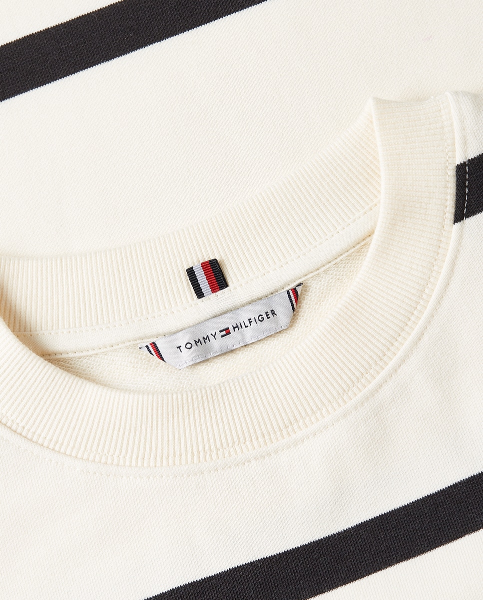 Sweatshirt às Riscas com Logótipo Bordado Creme-5