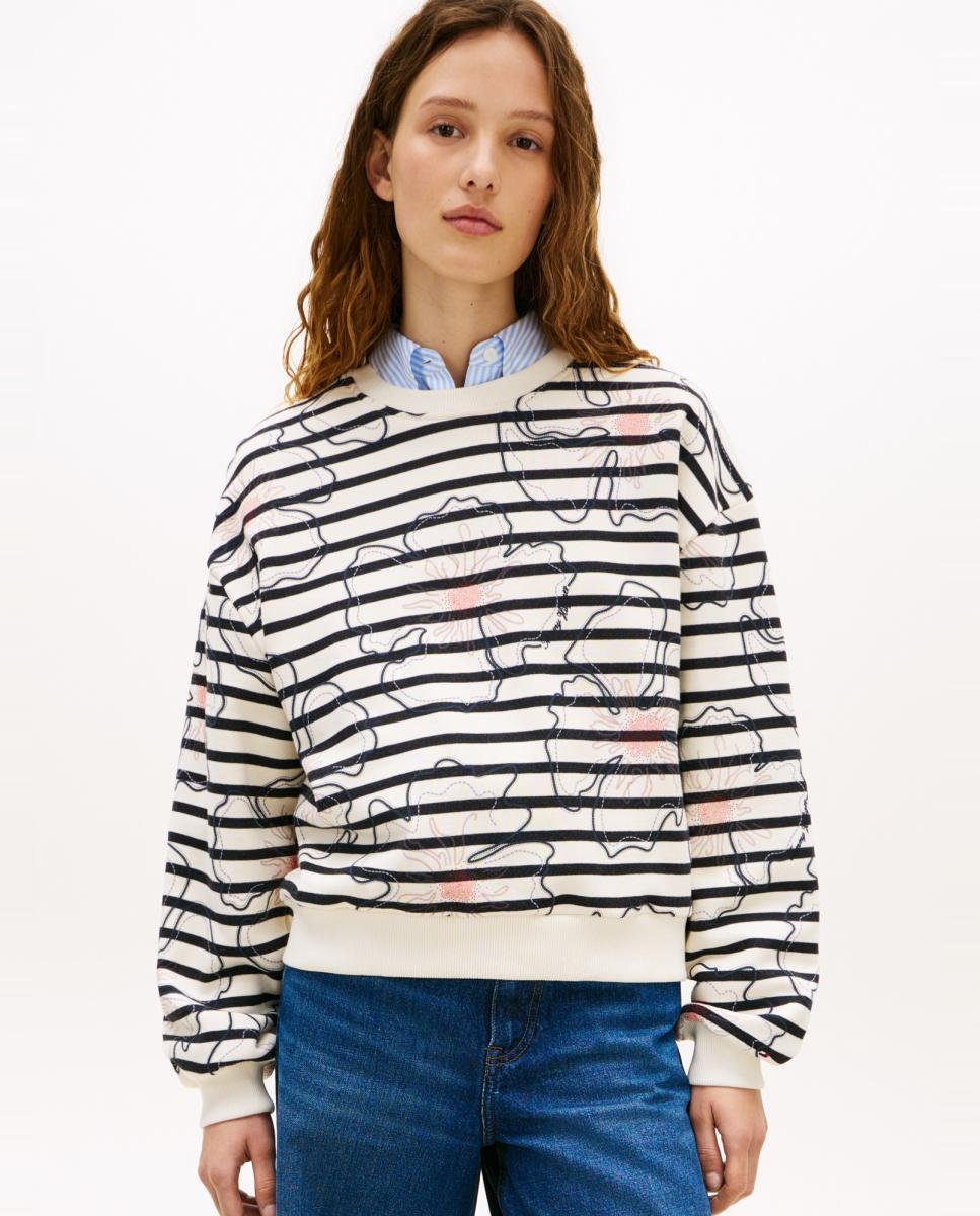 Imagem 0 de Sweatshirt às Riscas com Estampado Floral Gráfico