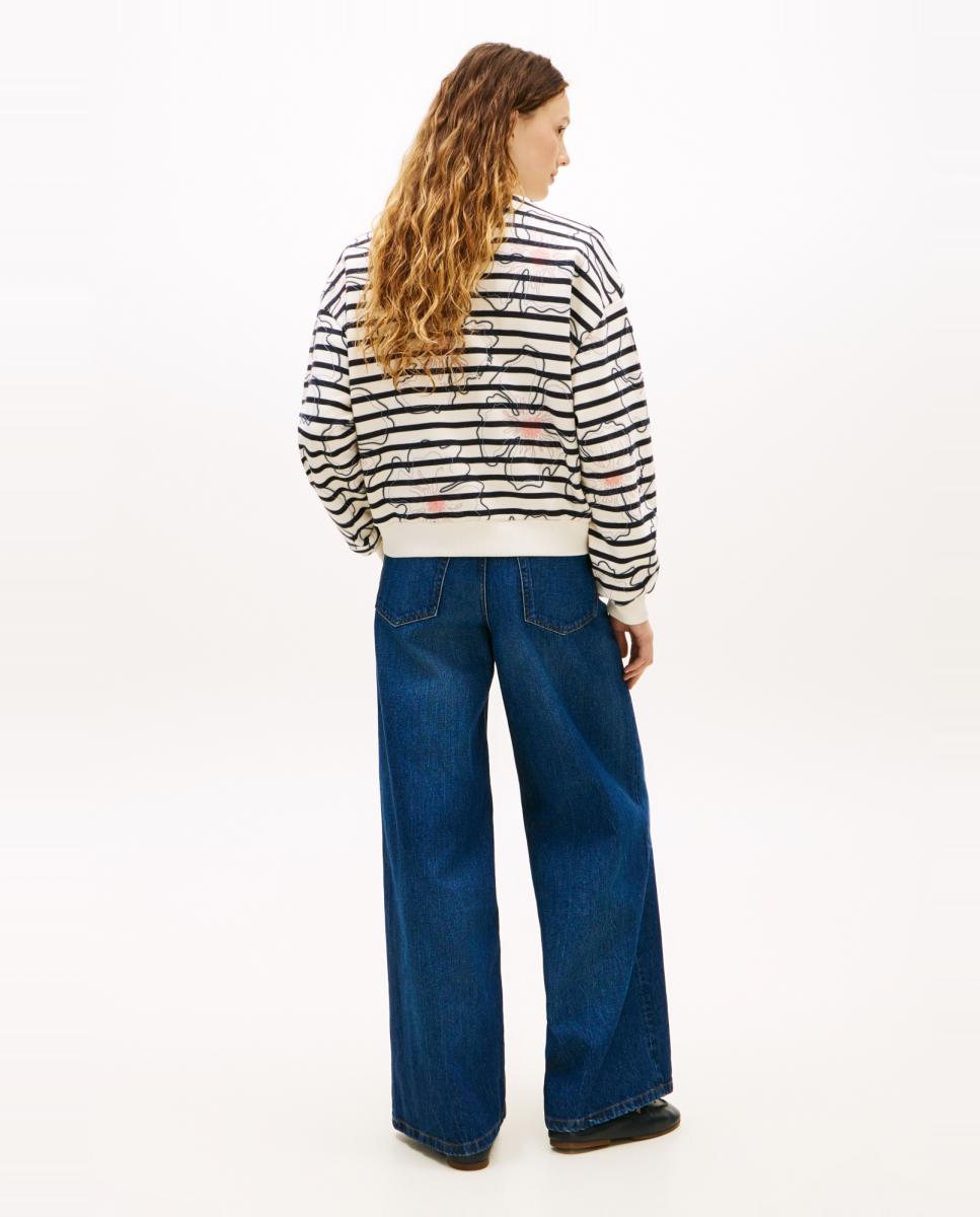 Sweatshirt às Riscas com Estampado Floral Gráfico Azul-marinho-2