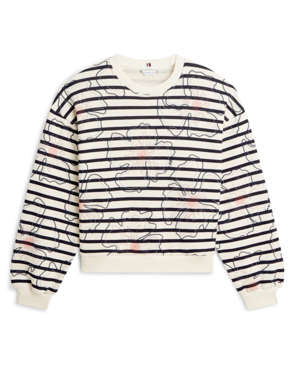 Sweatshirt às Riscas com Estampado Floral Gráfico Azul-marinho-4