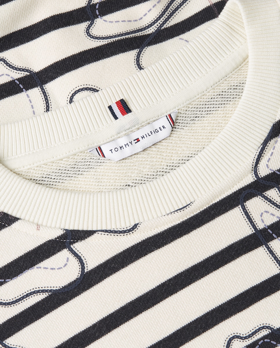 Sweatshirt às Riscas com Estampado Floral Gráfico Azul-marinho-6