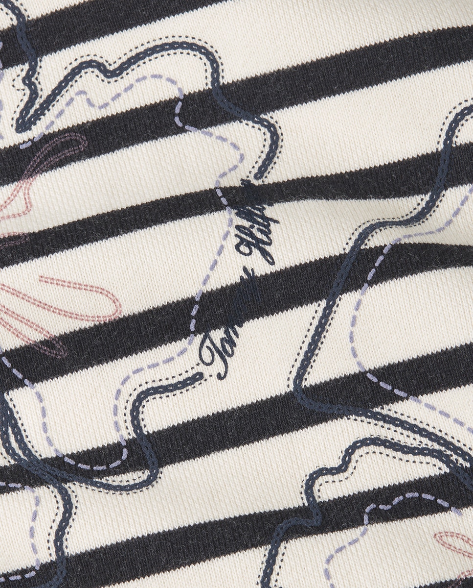 Sweatshirt às Riscas com Estampado Floral Gráfico Azul-marinho-7