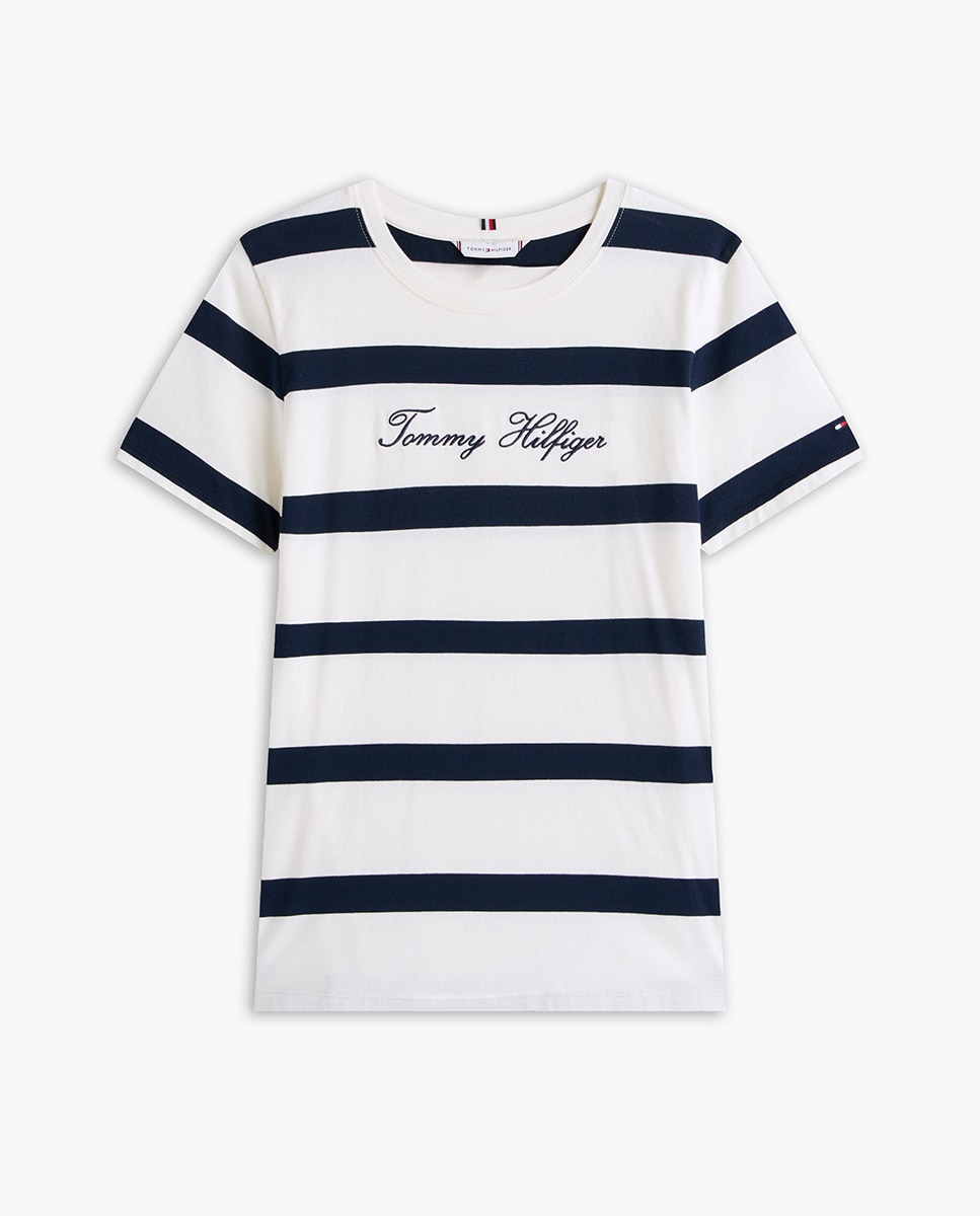 T-shirt de Manga Curta com Logótipo Cursivo Bordado Branco-5